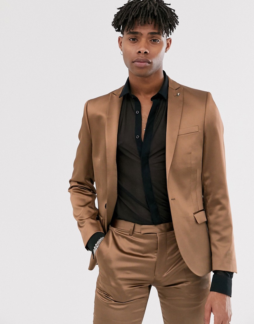 Twisted Tailor super skinny sateen suit jacket in bronze