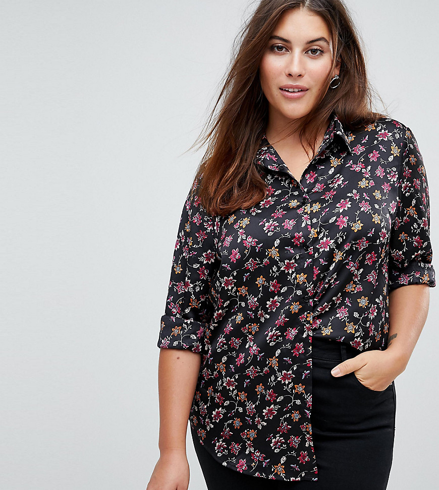 Glamorous Curve Relaxed Shirt In Grunge Floral - Black multi