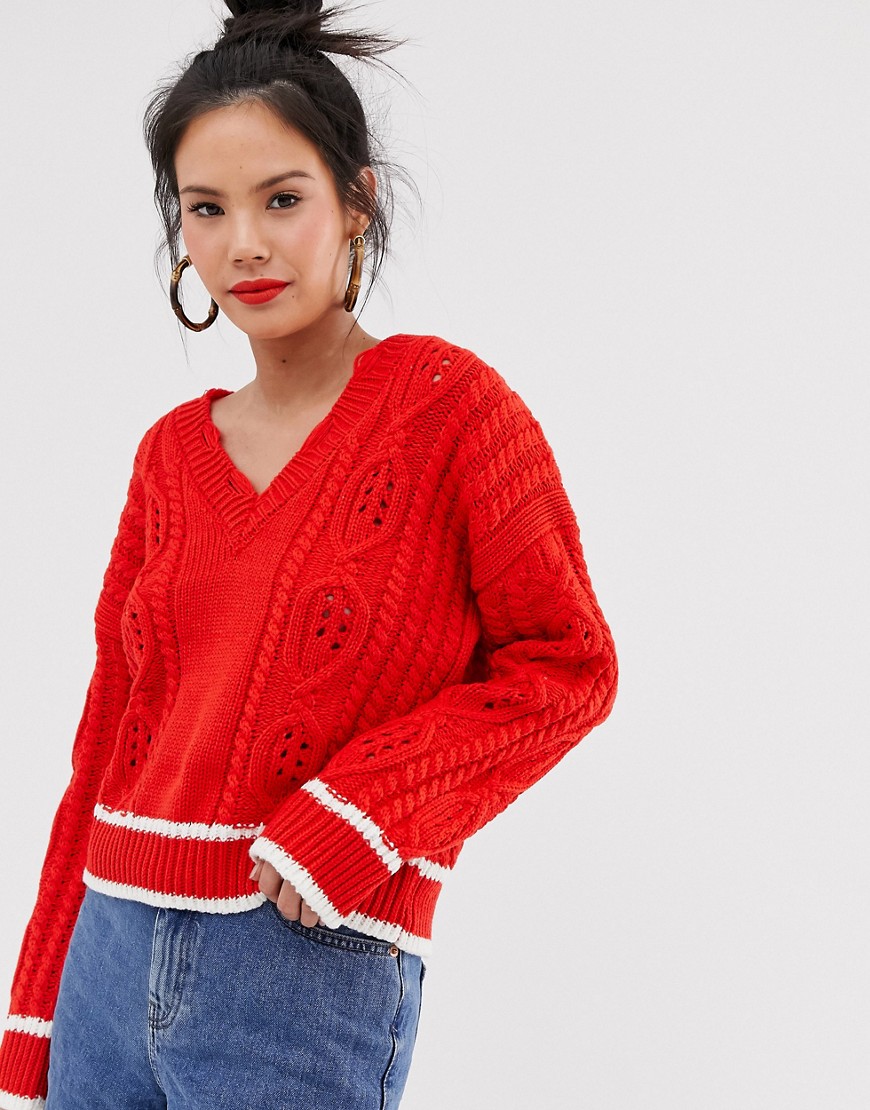 Moon River cable knit v-neck jumper