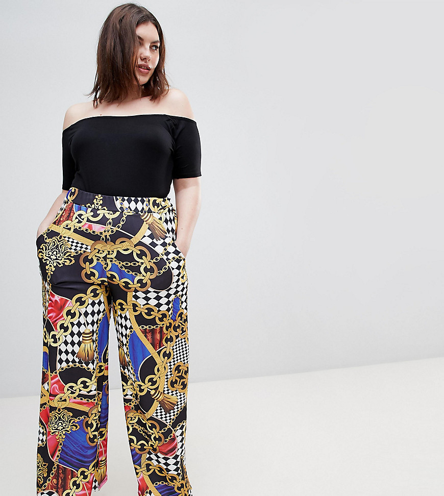 Pink Clove Wide Leg Trousers In Luxe Vintage Print - Multi