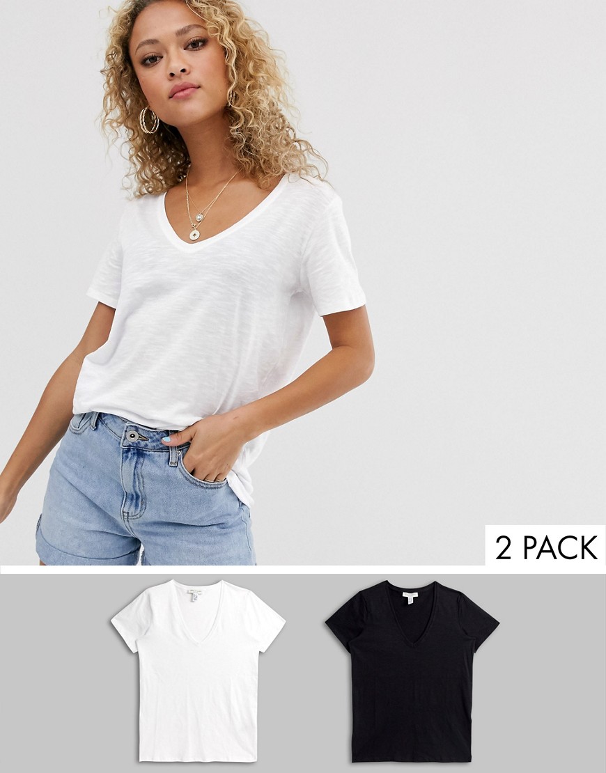 New Look organic v neck tee 2 pack in black and white