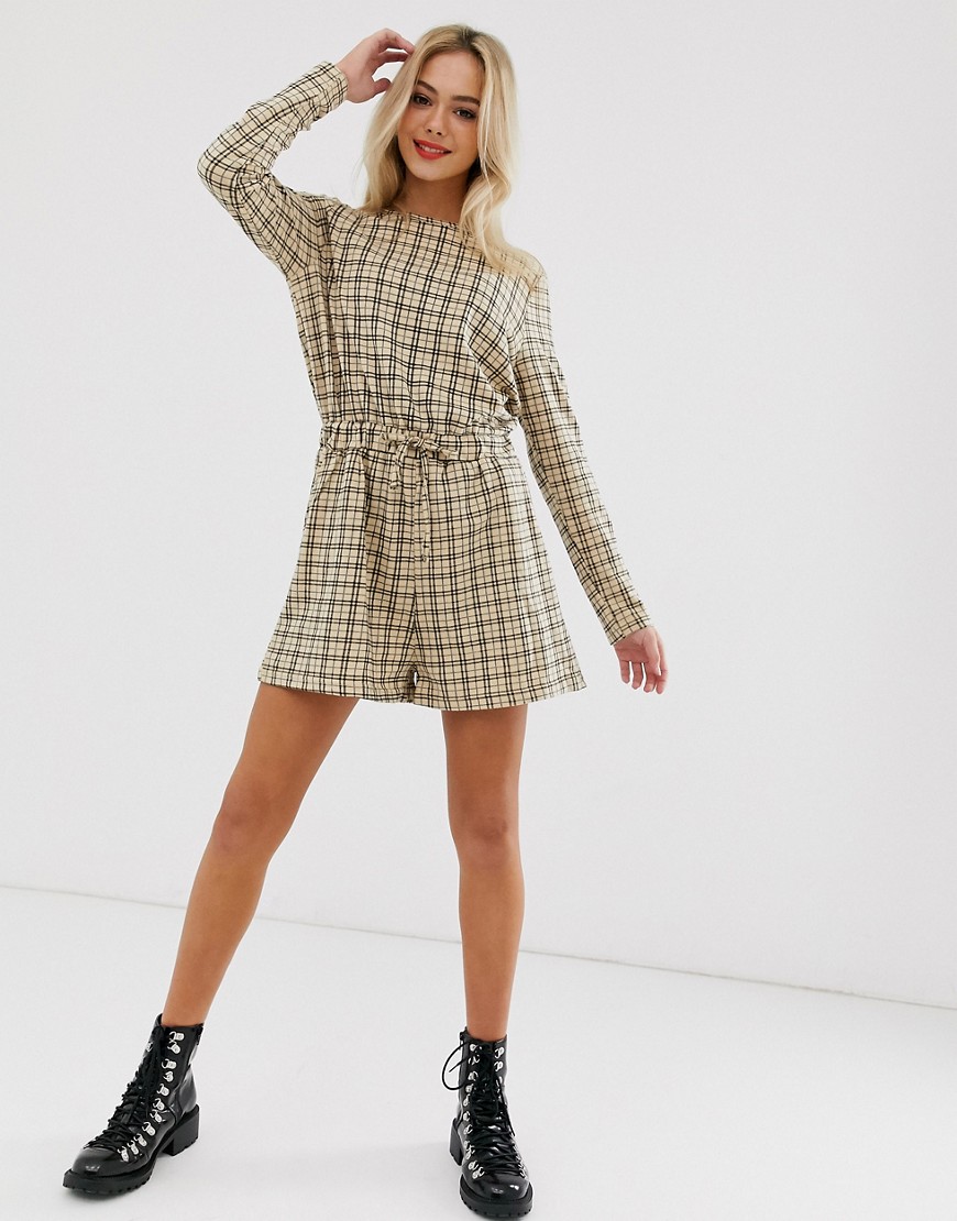Daisy Street playsuit with tie waist in vintage check