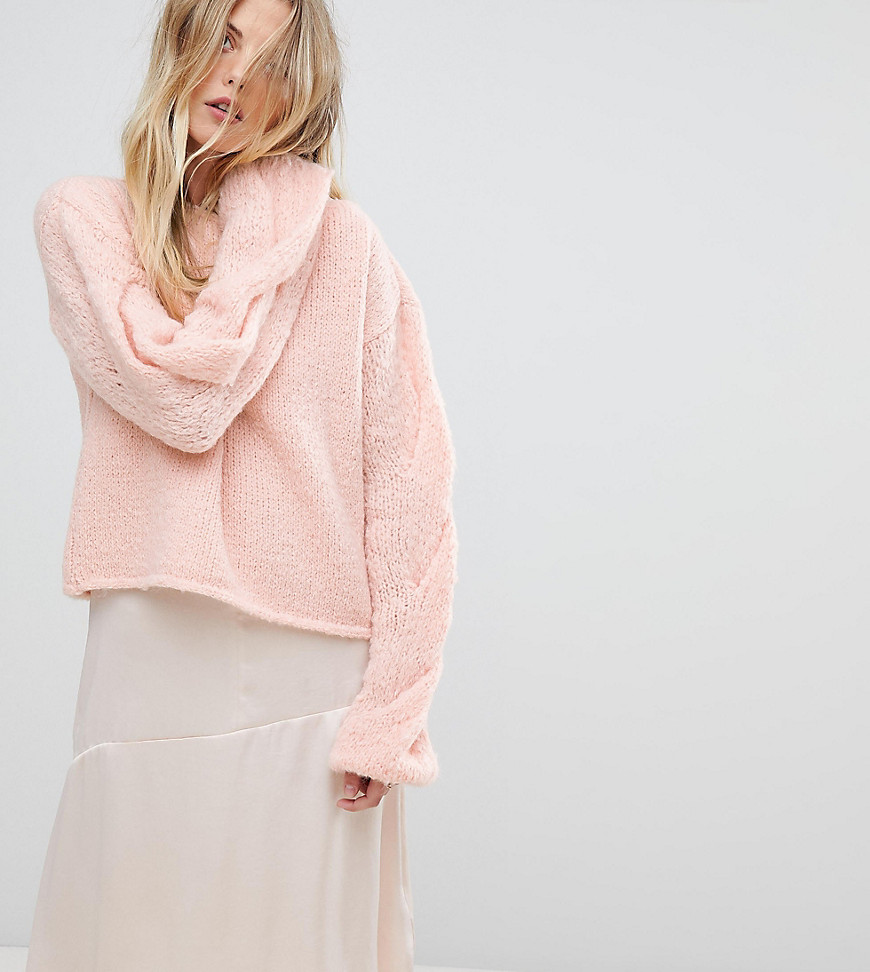 OneOn Hand Knitted Cable Sleeve Jumper - Light pink