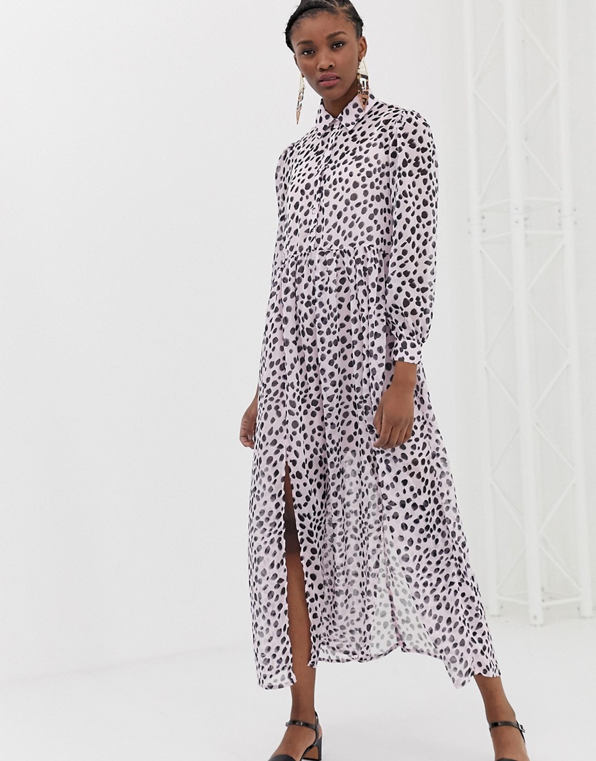 Glamorous maxi shirt dress in dalmatian print