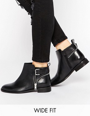 ASOS ALARM Wide Fit Leather Ankle Boots