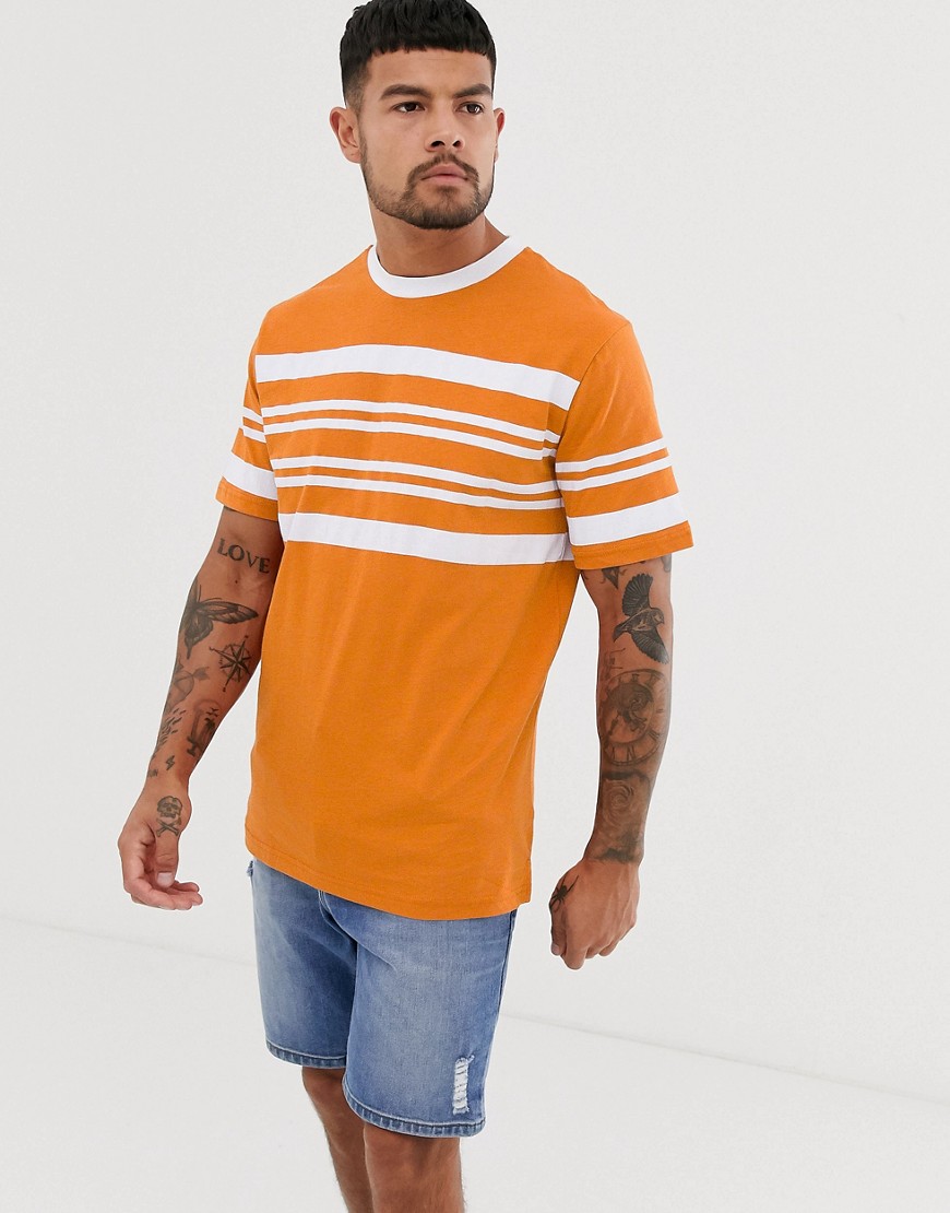 Native Youth t-shirt in chest stripe in orange