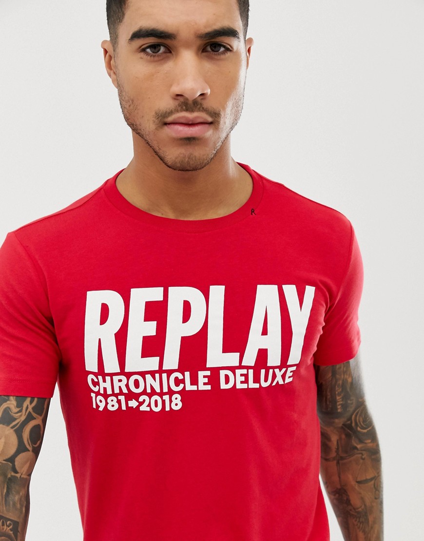Replay logo text crew neck t-shirt in red
