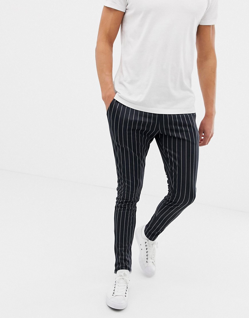 Only & Sons drawstring jogger with vertical stripe in navy