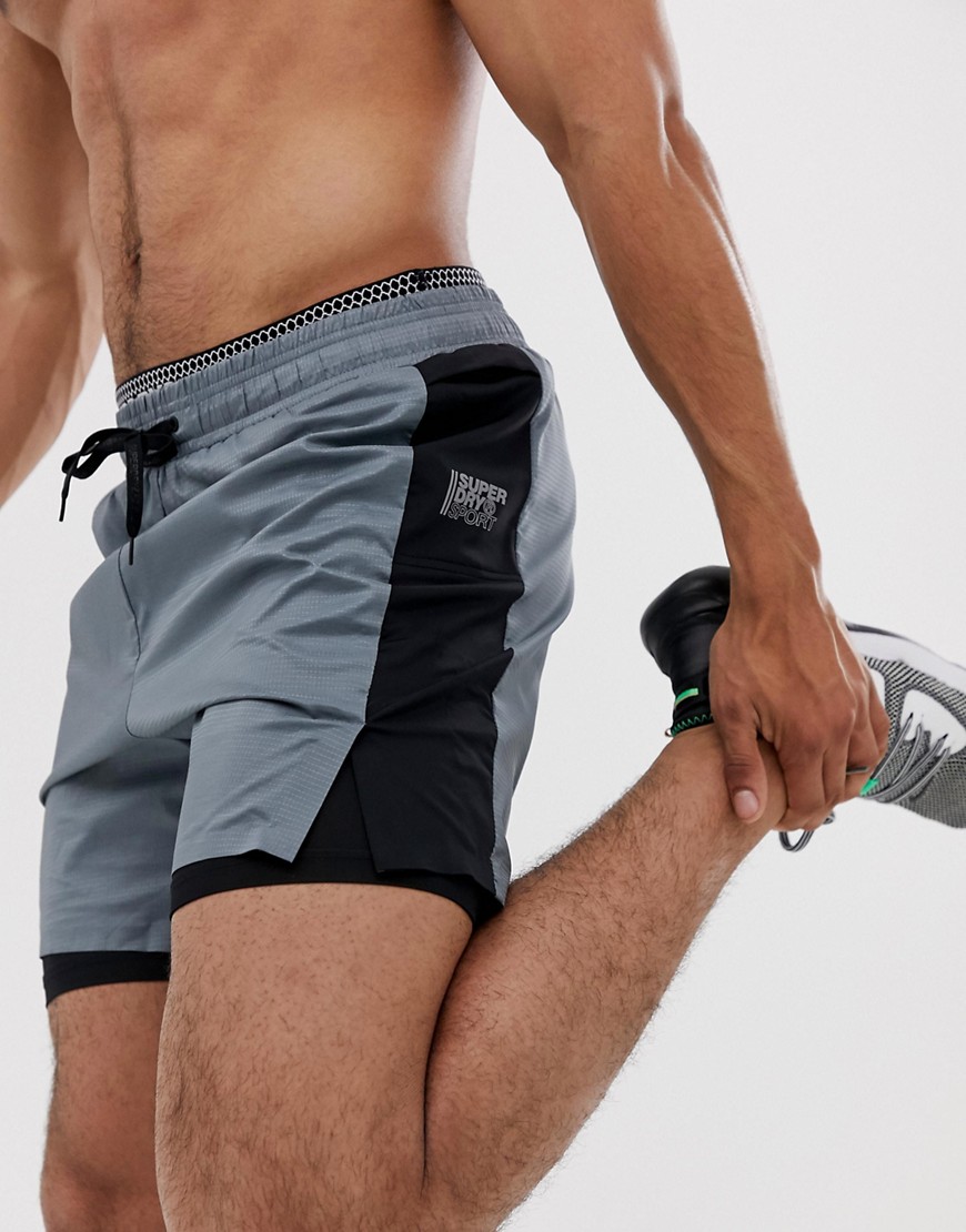 Superdry Sport training double layer shorts in grey
