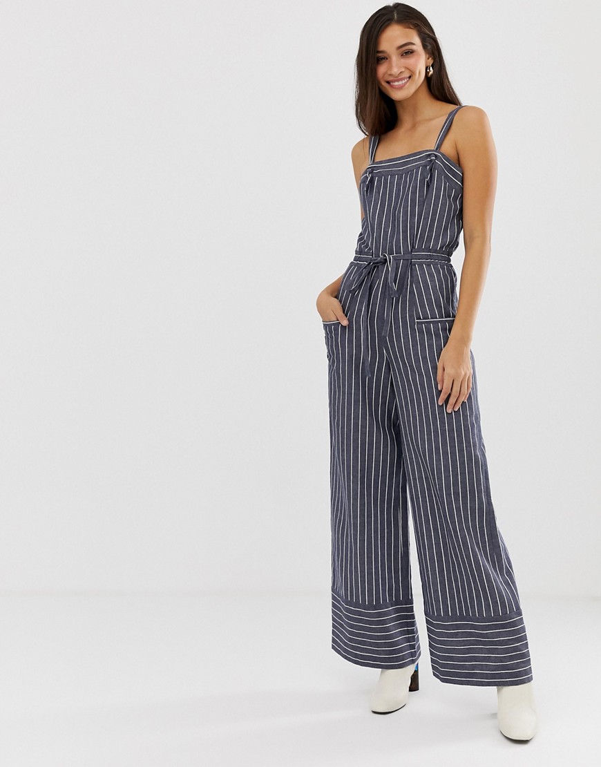 Current Air chambray stripe wide leg jumpsuit
