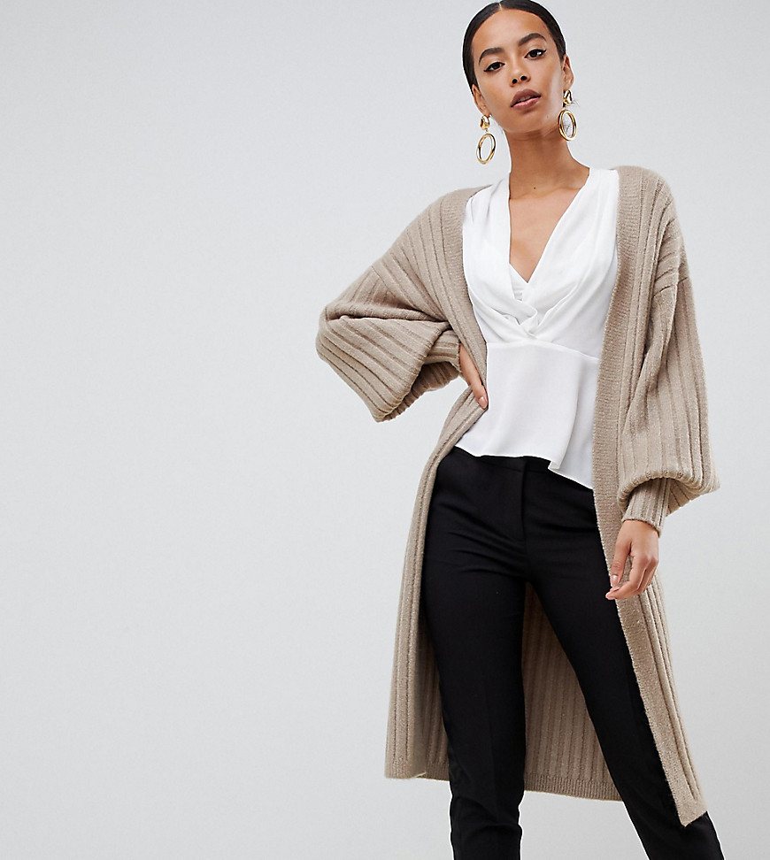 Fashion Union Tall Relaxed Cardigan In Luxe Knit - Oatmeal