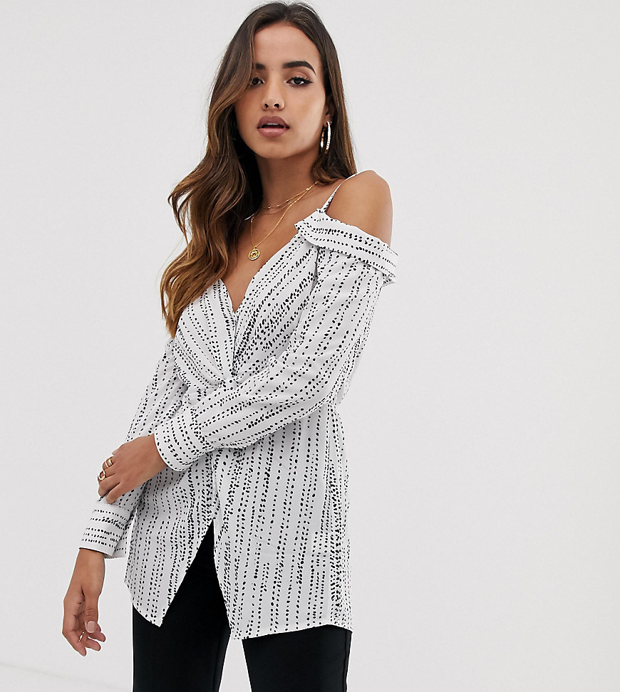 Parallel Lines off shoulder blouse in abstract spot