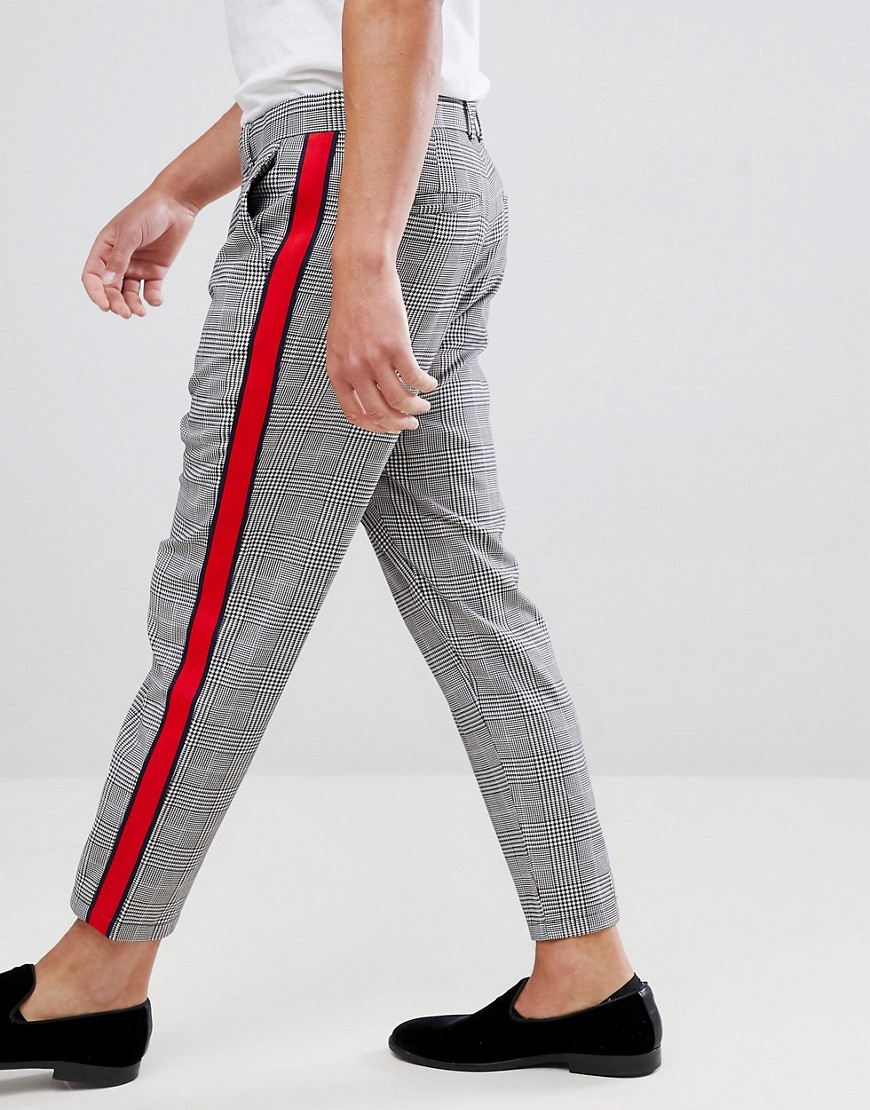 Bershka Check Trousers In Grey With Side Stripe