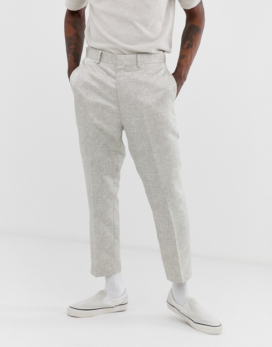ASOS DESIGN tapered suit trousers in silver jacquard