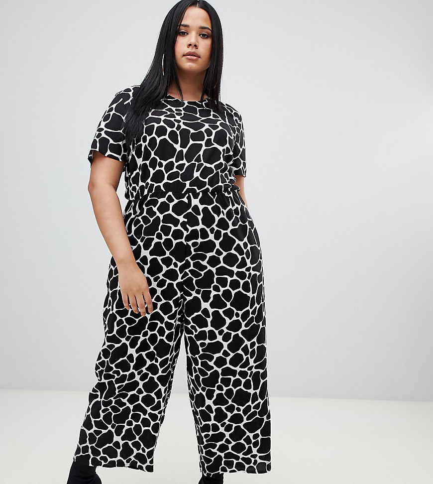 ASOS DESIGN Curve jumpsuit with short sleeve in mono animal print