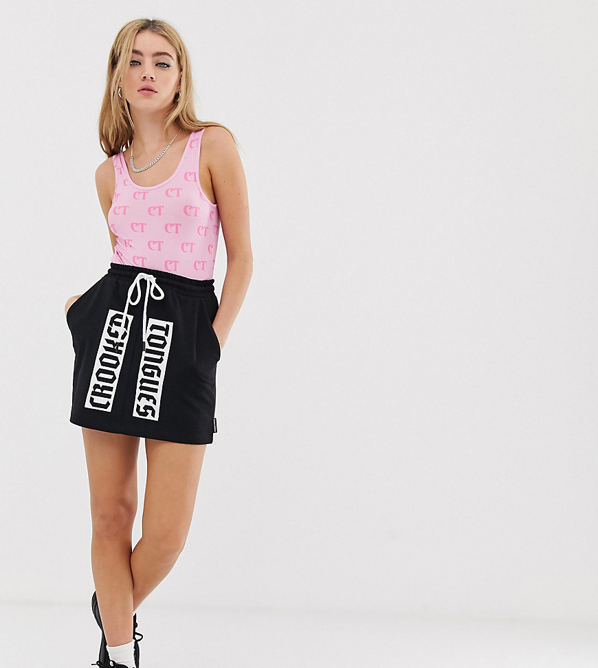 Crooked Tongues jersey skirt with logo print