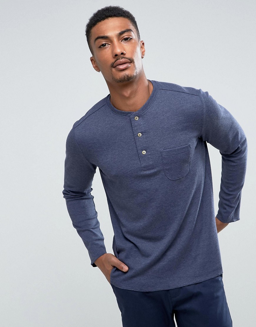 Mango Man Long Sleeve Top With Buttons In Navy - Navy
