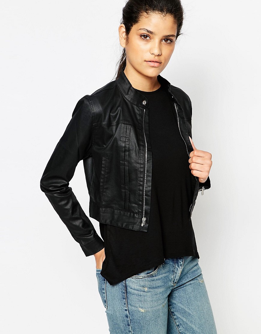 3x1 Cropped Leather Look Jacket - Onyx