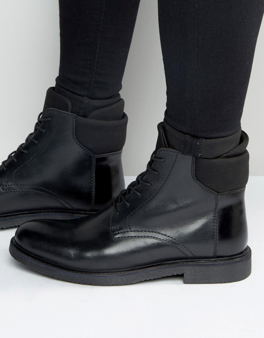 Черные кожаные ботинки на шнуровке с неопреновыми манжетами ASOS 