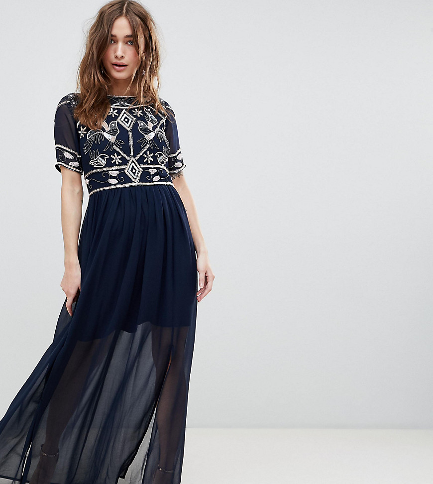 Frock And Frill Petite Embellished Top Maxi Dress - Navy