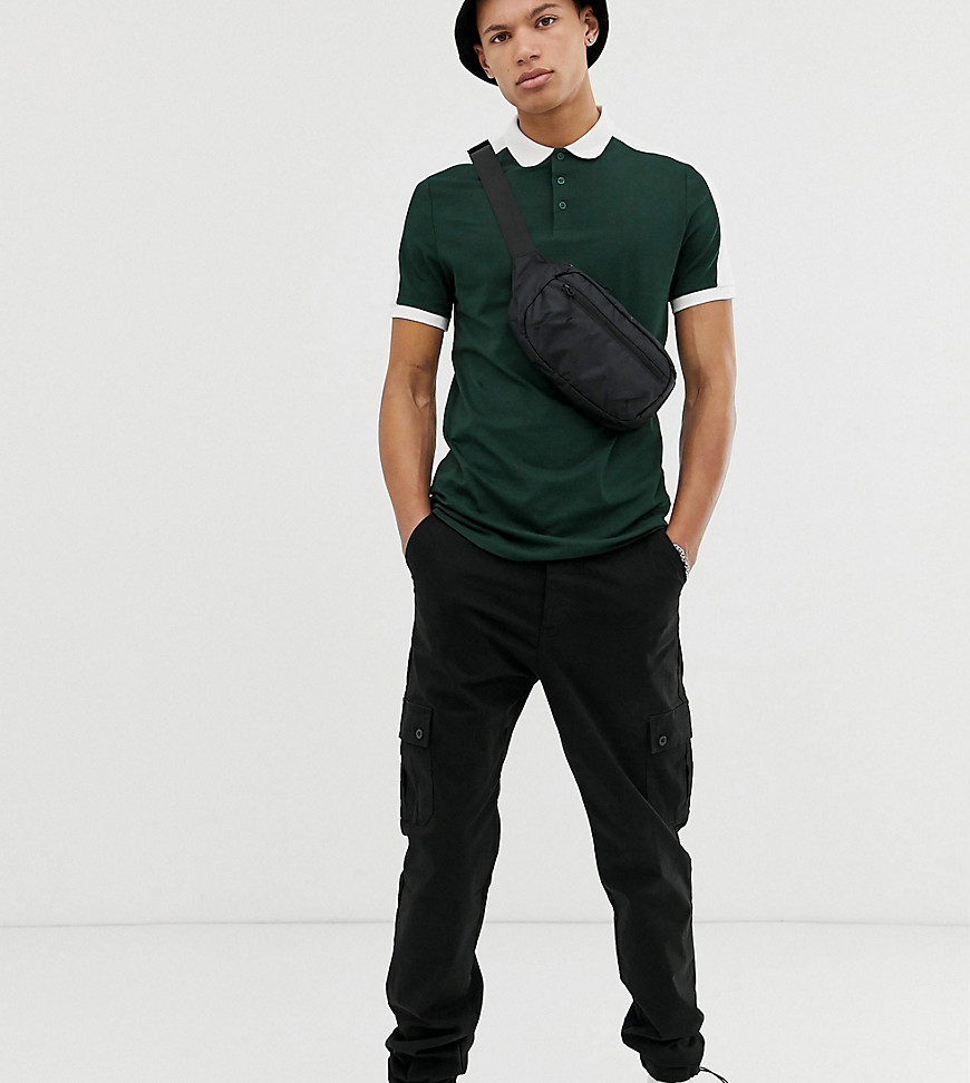 ASOS DESIGN Tall organic polo shirt with contrast shoulder panel in green