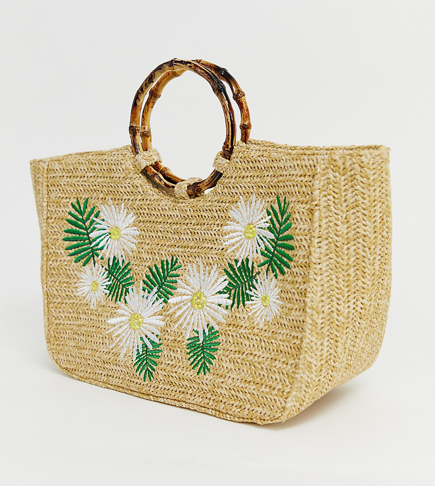 Skinnydip Kaia straw tote bag with bamboo handle