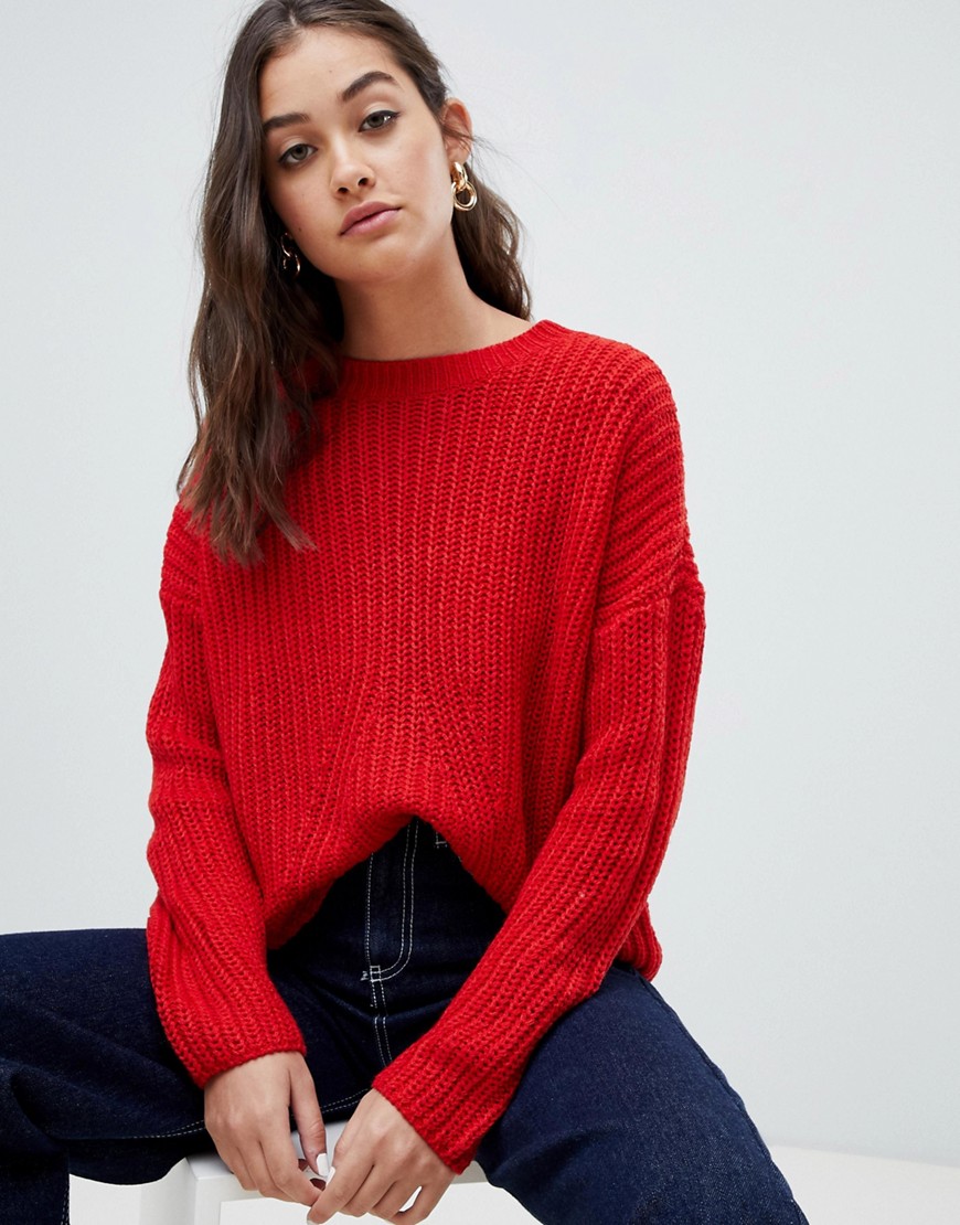 Only oversize rib jumper - Red