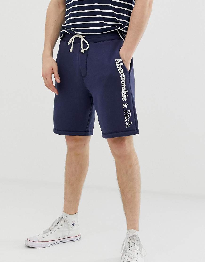 Abercrombie & Fitch logo print sweat shorts in navy