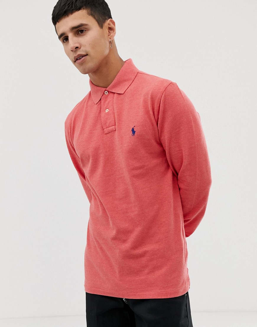 Polo Ralph Lauren slim fit long sleeve pique polo in red marl