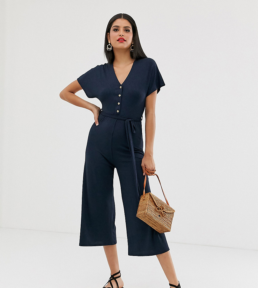 New Look Tall ribbed jumpsuit in navy
