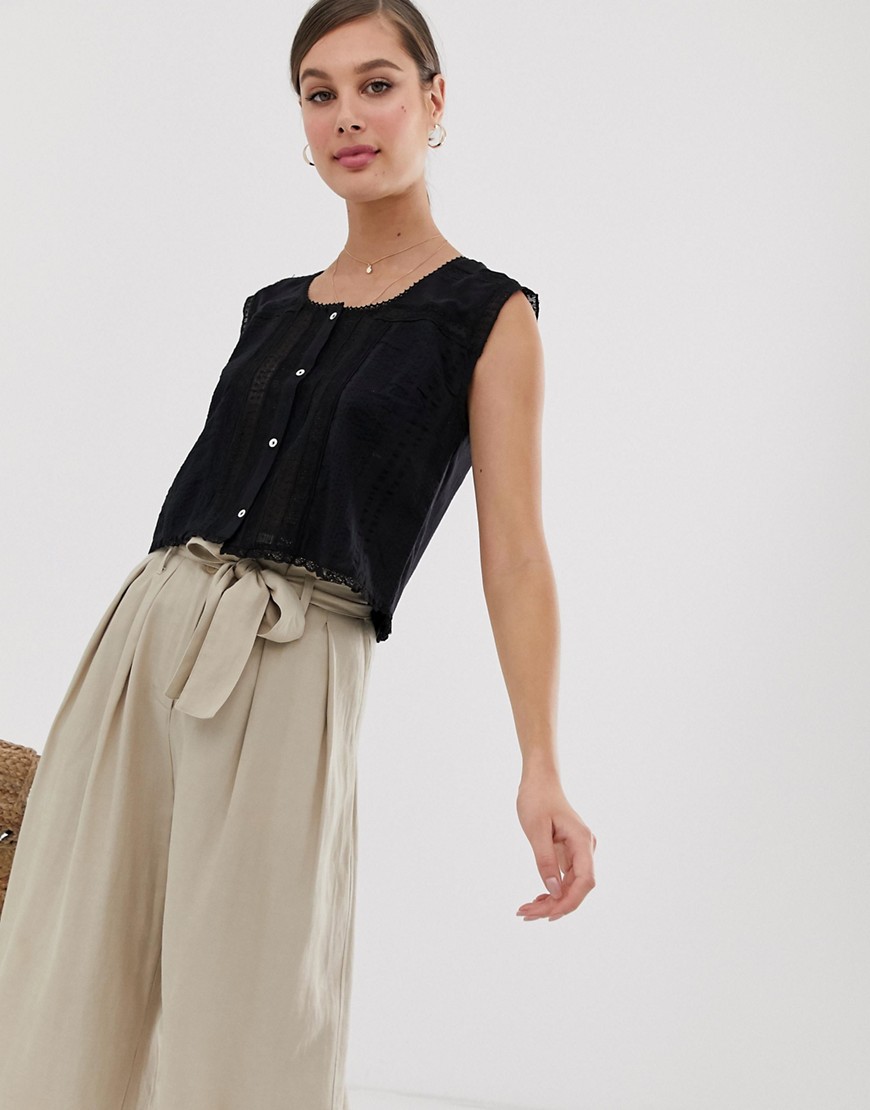 Mango button front sleeveless top in black