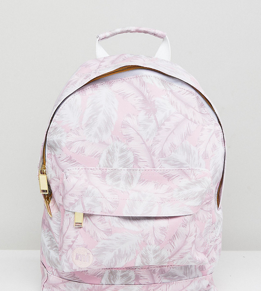 Mi-Pac Exclusive Mini Tumbled Backpack in Feather Print - Pink feathers
