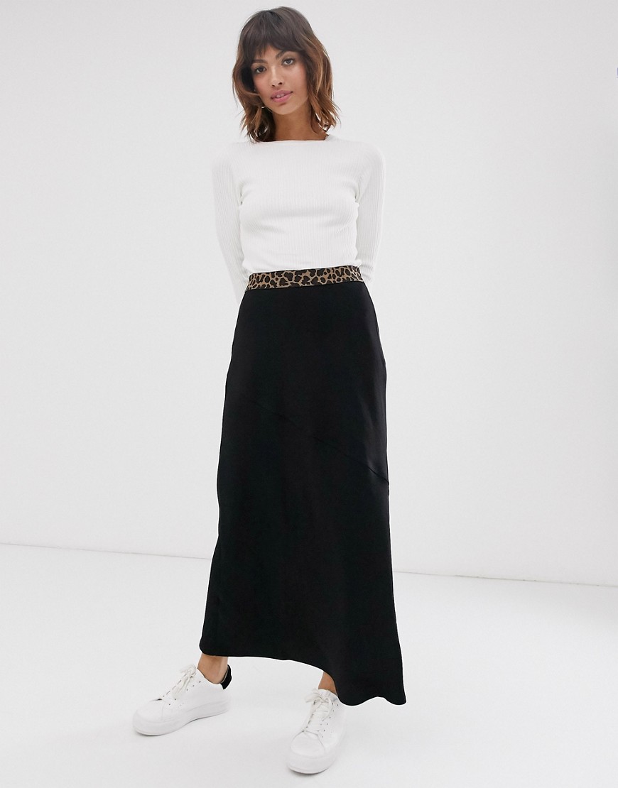 Religion maxi skirt with leopard waist band