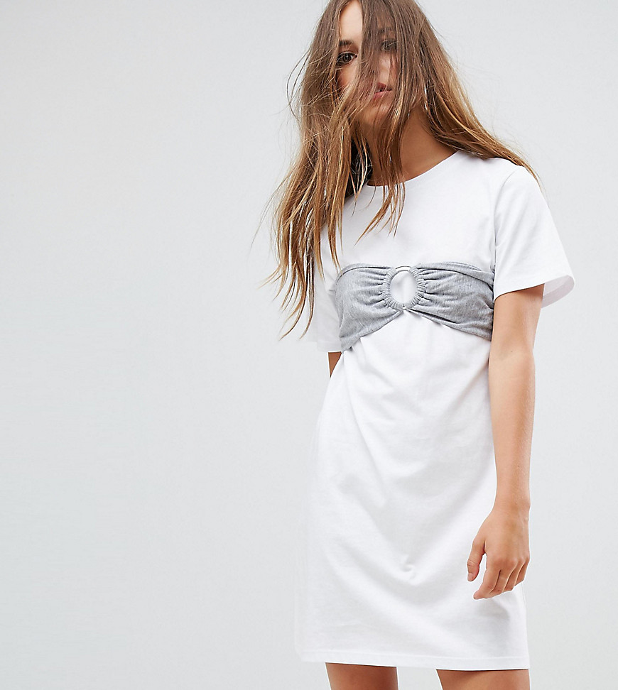 Urban Bliss Petite Oversized T-Shirt Dress With Bra Top - White