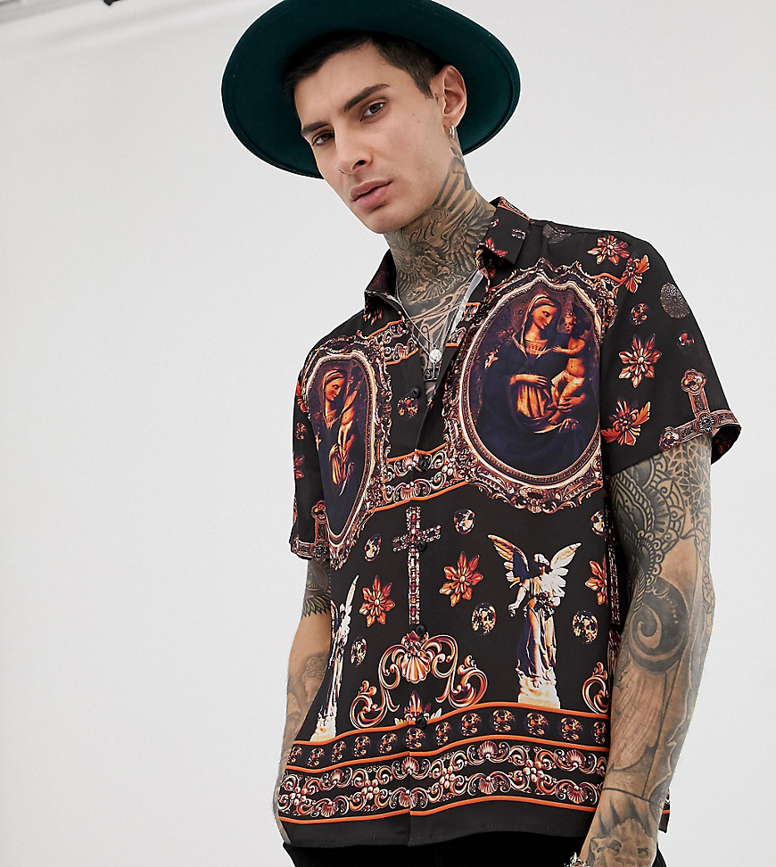 Heart & Dagger printed shirt with baroque print in black