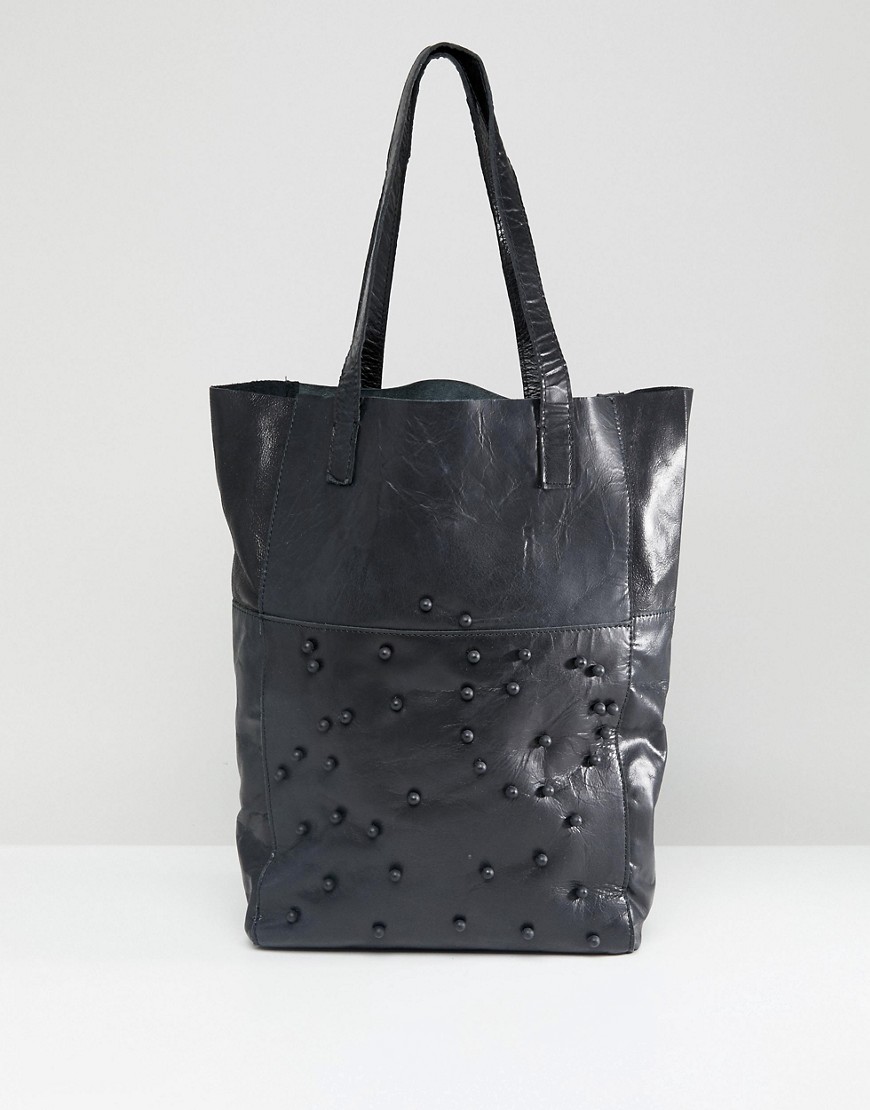 Urbancode Real Leather Shopper with Tonal Beads - Black