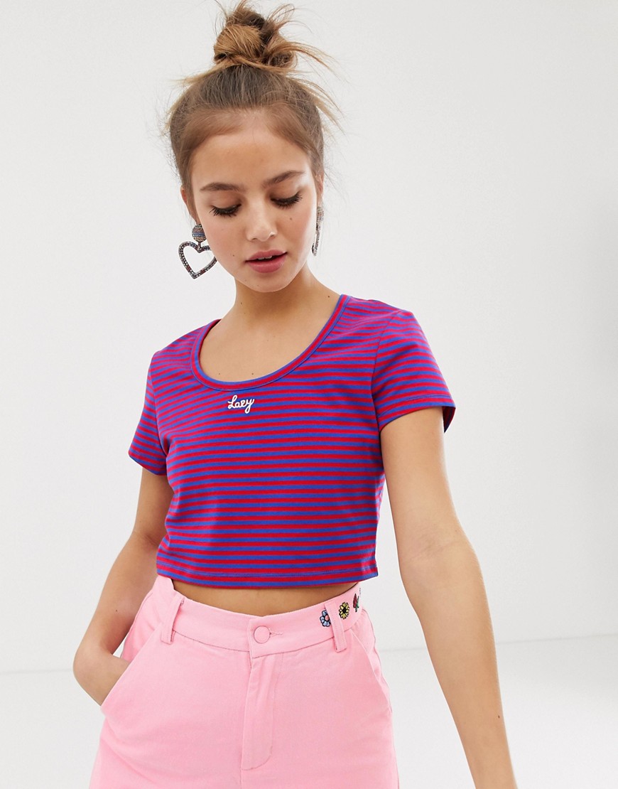 Lazy Oaf scoop neck fitted tee in retro stripe