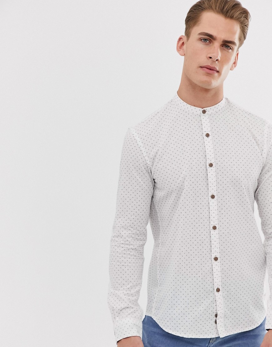 Tom Tailor grandad collar shirt with ditsy print in white