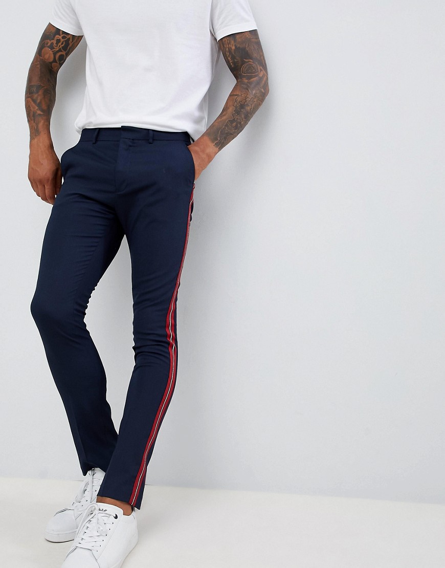 New Look skinny fit trousers with side stripe in navy