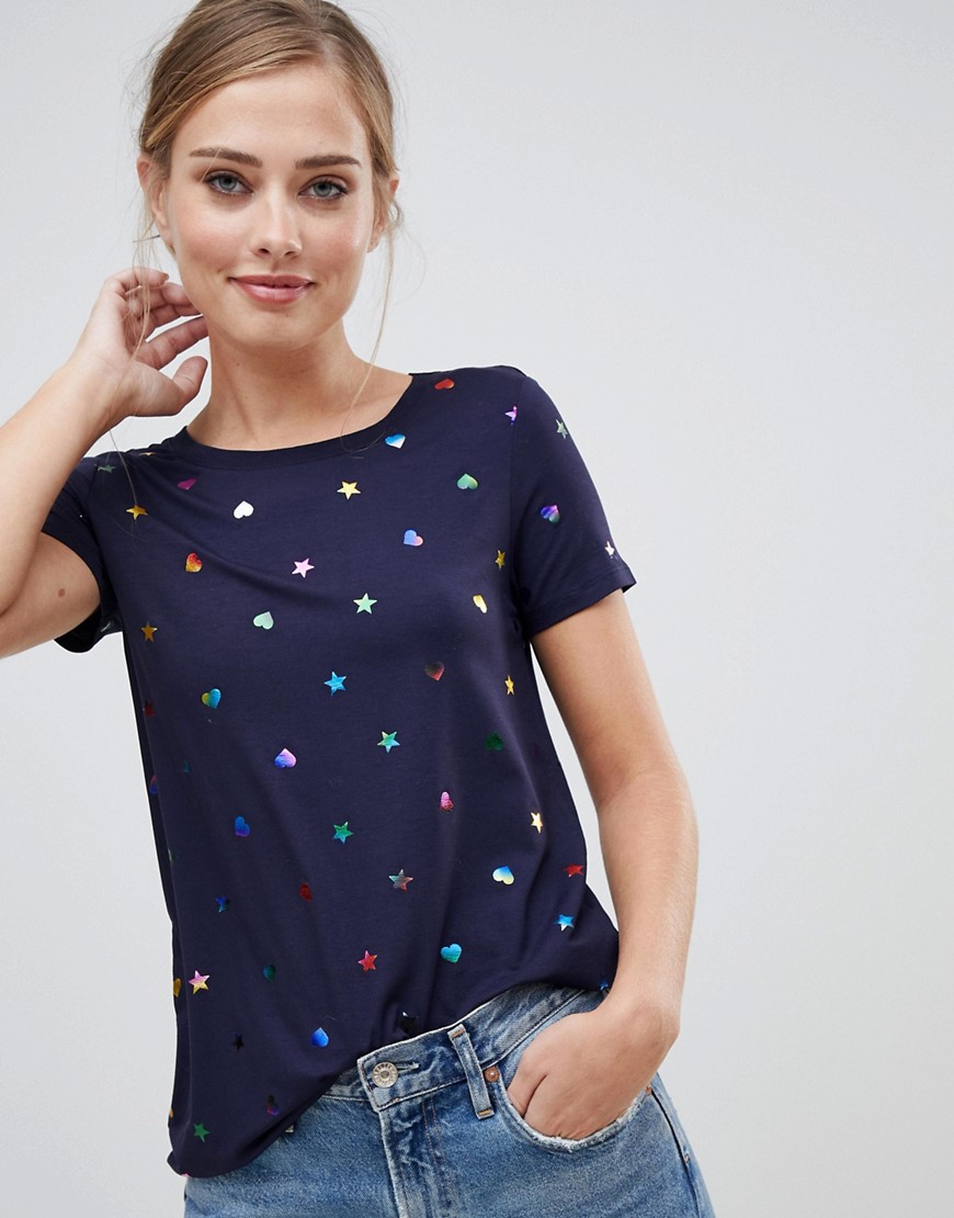 Oasis t-shirt with foil hearts & stars in navy