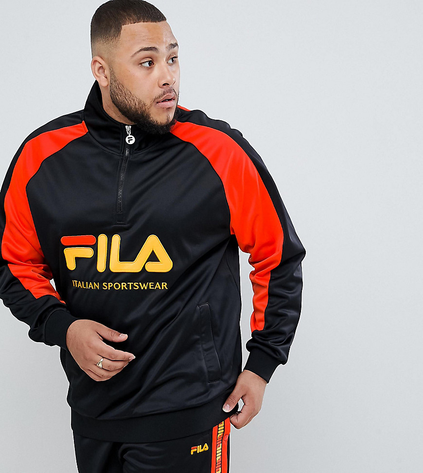 Fila 1/4 zip track poly tricot sweatshirt with large logo in black - Black