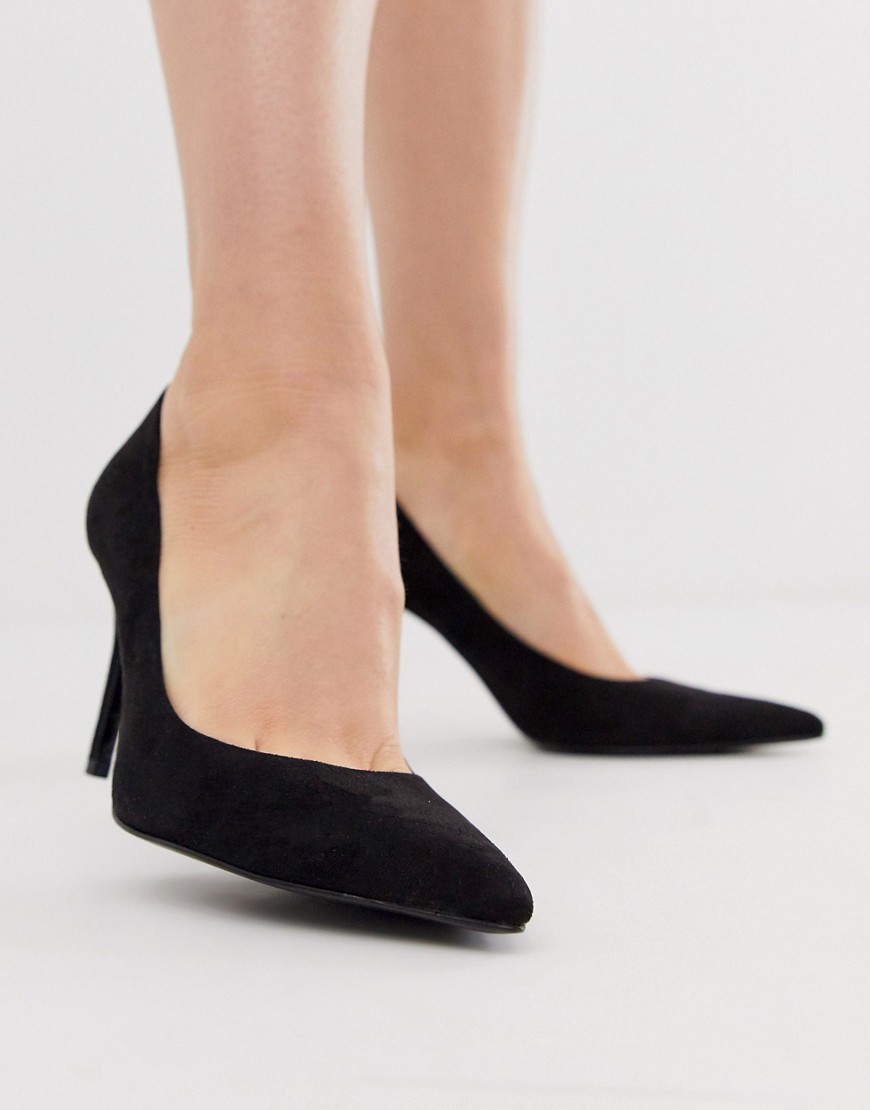 Stradivarius skinny heel court shoe in black