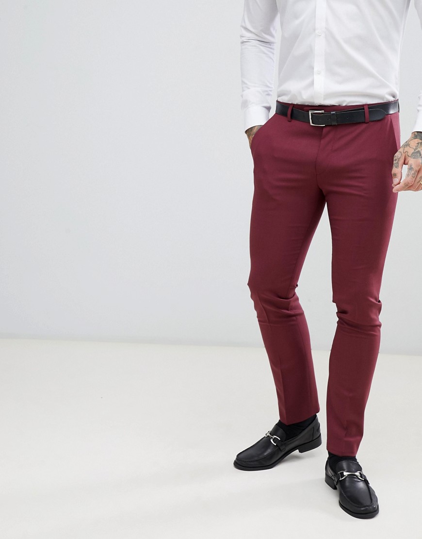 Twisted Tailor Ellroy super skinny suit trouser in burgundy