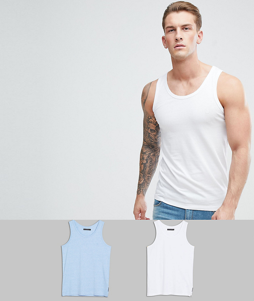 French Connection 2 Pack Vests - Sky mel/white