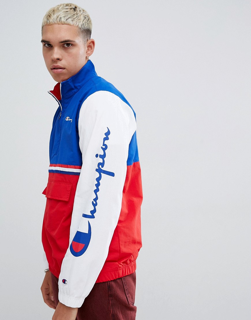 Champion overhead jacket with logo sleeve print in red