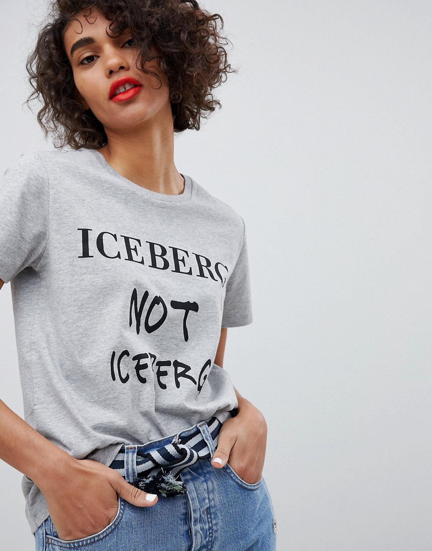 Iceberg Boyfriend Fit Not Iceberg Logo Tee - Grey marl
