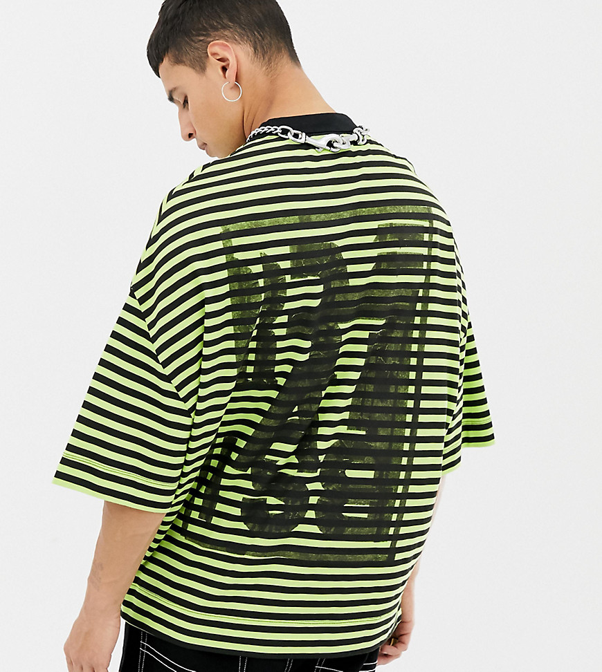 COLLUSION printed short sleeve stripe t-shirt with back print