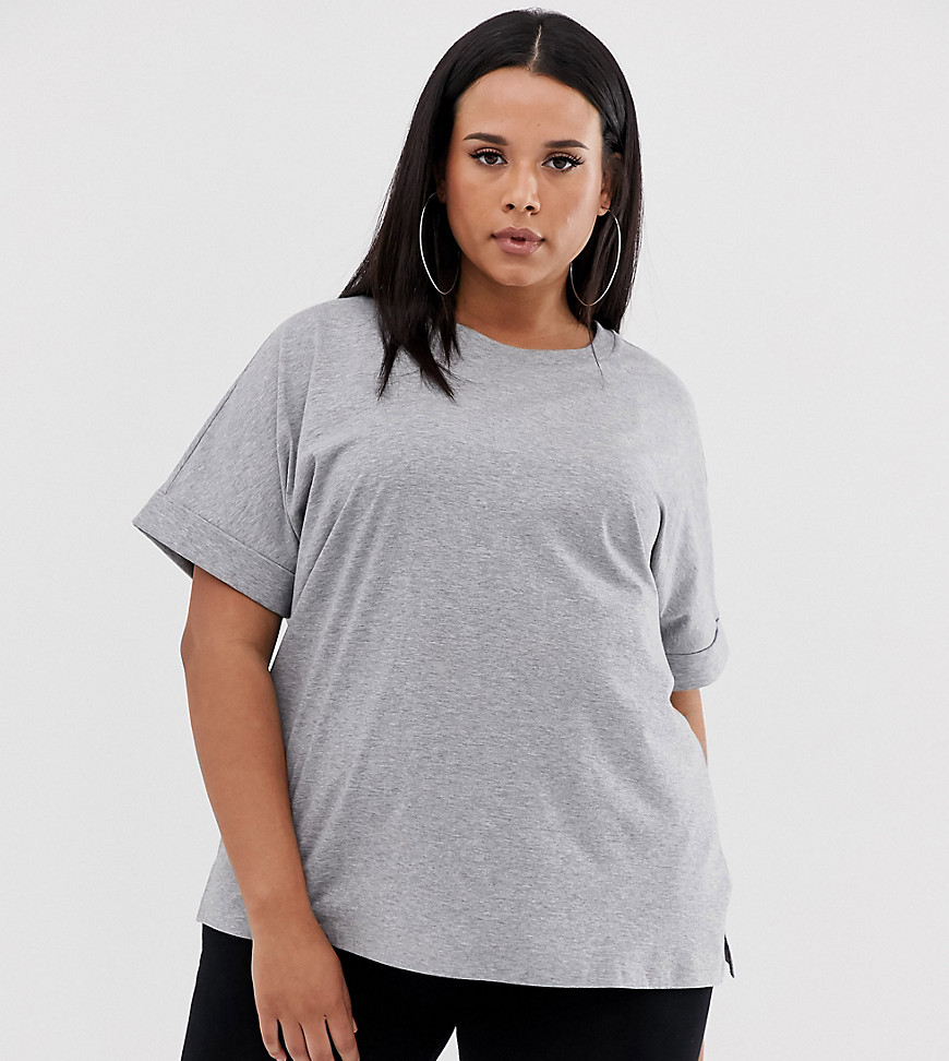 ASOS DESIGN Curve oversized boyfriend t-shirt with roll sleeve in grey marl