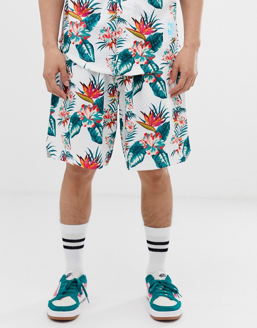Mitchell & Ness NBA Toronto Raptors floral mesh shorts in white