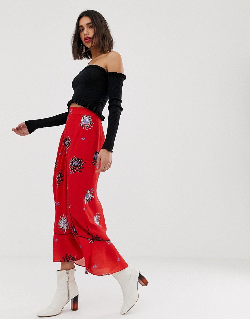 Lost Ink midi skirt with pleated side in floral print